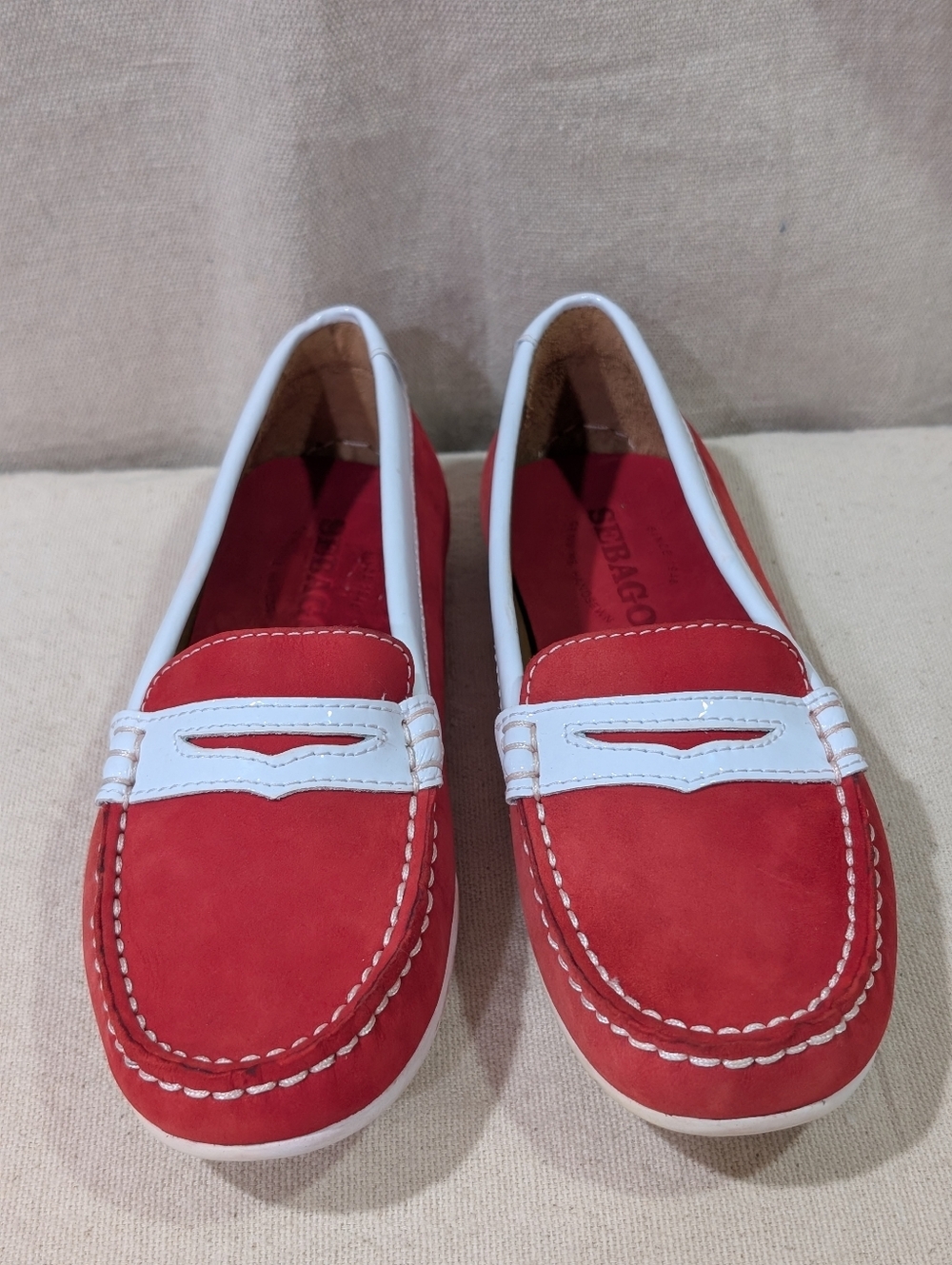 SEBAGO Women’s Sz 6.5M Lucerne Red Suede Slip On Loafers Flats Shoes Top Siders